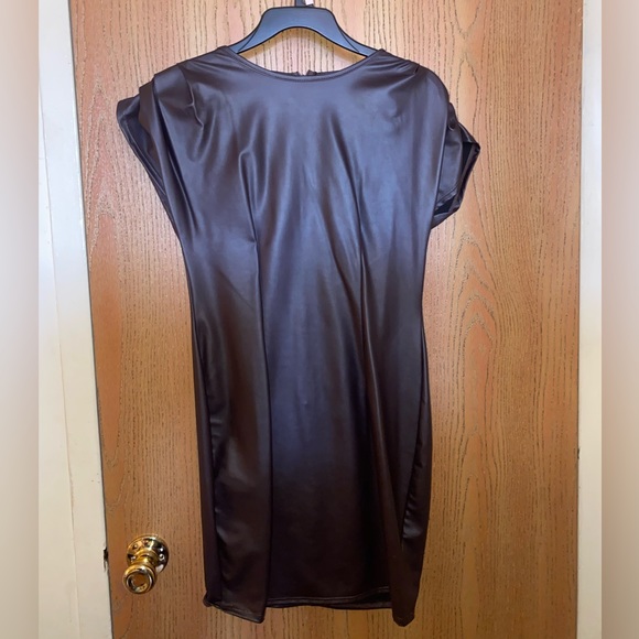 Brown faux leather short sleeve dress. Size small - Picture 1 of 3